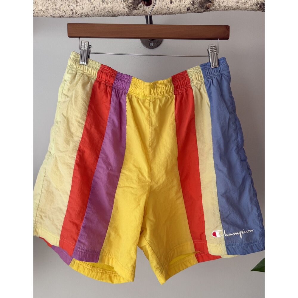 Champion Retro 80's Nylon Warm Up Mesh Lining Shorts Mens Lg| Color Block Stripe